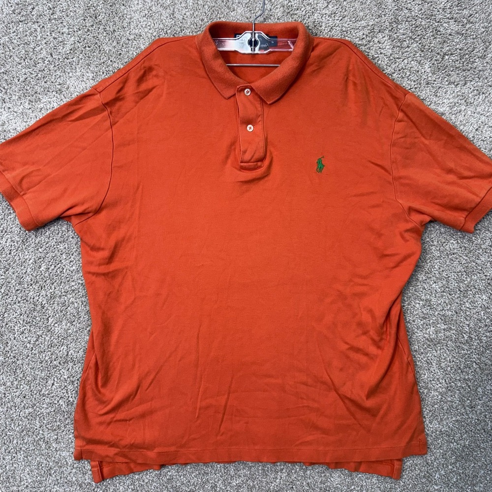Polo Ralph Lauren Polo Shirt Men L Orange Short Sleeve Cotton EUC